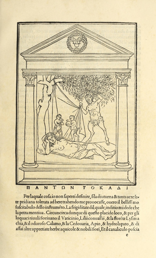 Ил. 7. Иллюстрация к «Гипнэротомахии Поли фила» (F. Colonna. Poliphili Hypne - rotomachia, ubi humana omnia non nisi somnium esse docet, atque obiter plurima scitu sane quam digna commemorat. Venetiis: Mense decembri. M.ID. in aedibus Aldi Manutii, accuratissime. 1499. P. 77. Boston Public Library (Rare Books Department) copy. archive.org)